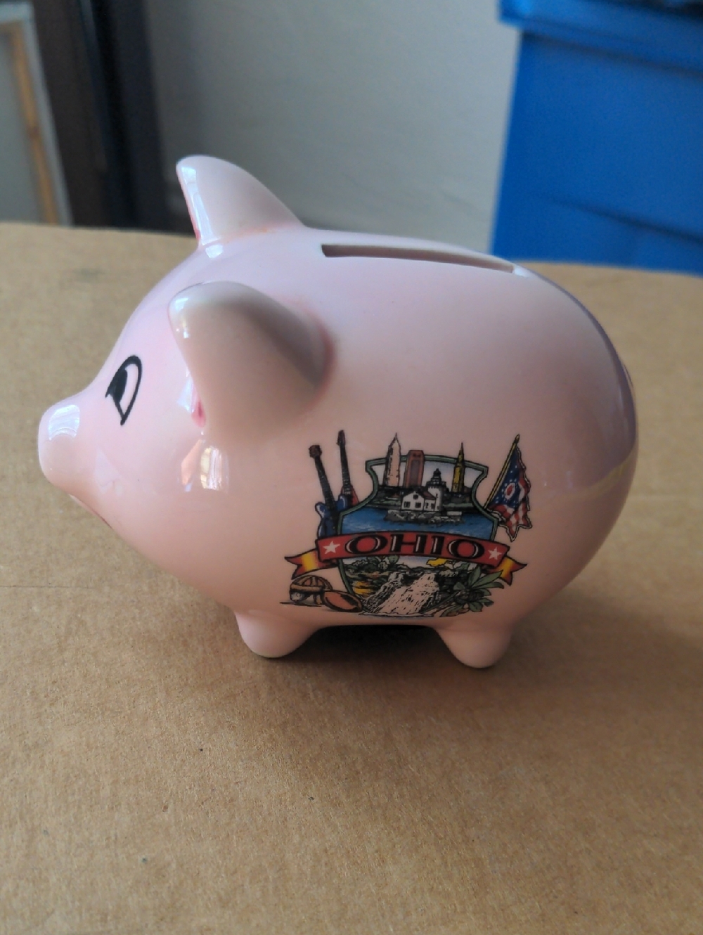 Pink Ohio Piggy Bank With State Flag City Skyline Waterfalls Guitars
